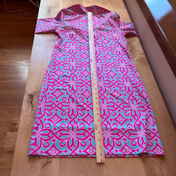 GRETCHEN SCOTT DESIGNS  RUFFNECK DRESS SCALLOP NECKLINE SHIFT STRETCH JERSEY SM - Picture 10 of 13